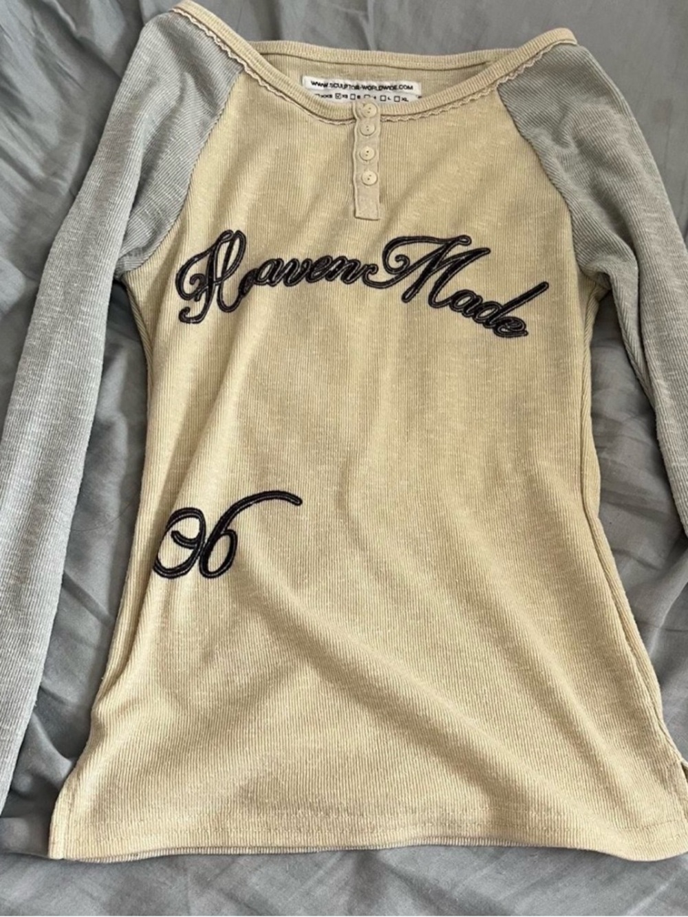 Heaven Made Two-Tone Henley Thermal Top - Beige & Gray SIZE XS